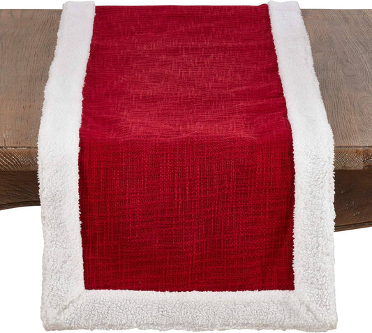 2050 - White Sherpa Border Red Table Runner