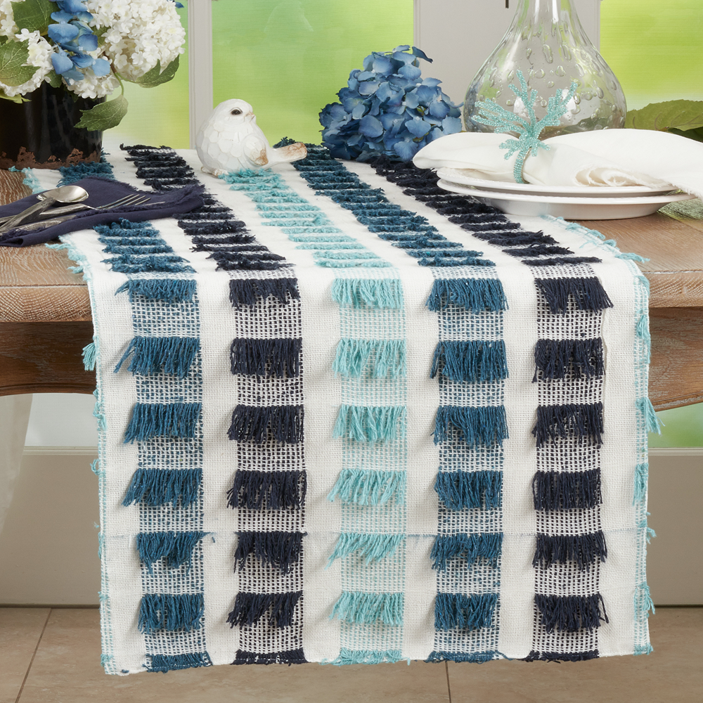 378 - Blue Striped 16"X72" Cotton Table Runner