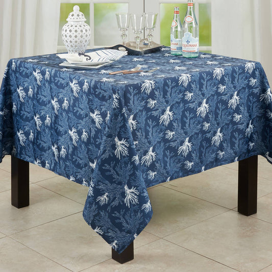 1204 - Navy Blue Sea Coral Tablecloth
