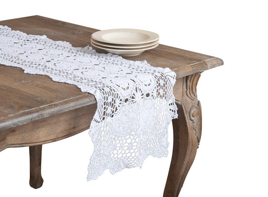 Raul869 - White Handmade Cotton Crochet Lace Table Runner