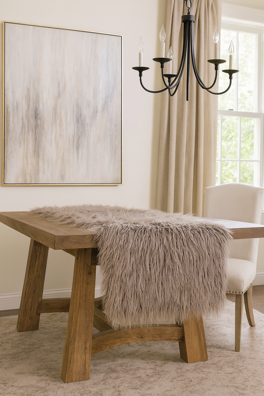 706 - Faux Mongolian Fur Fog 16"x108" Table Runner