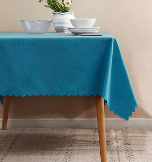 TBL0057 - Teal Scalloped Border Wrinkle-Free Tablecloth