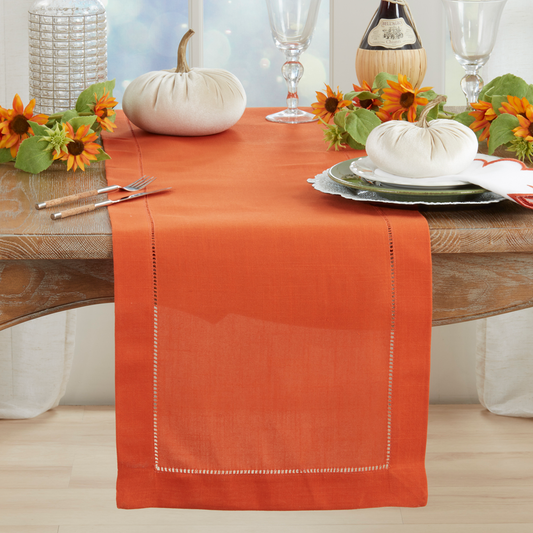 623 - Pumpkin Hemstitched Table Runner - 16"X72"