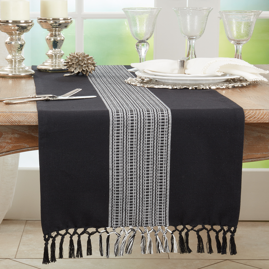 365 - Black Striped Cotton 16"x72" Table Runner