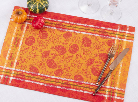 1565 - Pumpkin & Leaf Jacquard Cotton Thanksgiving 13x19 Placemat