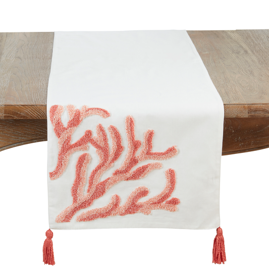 8308 - Embroidered Coral Cotton Table Runner