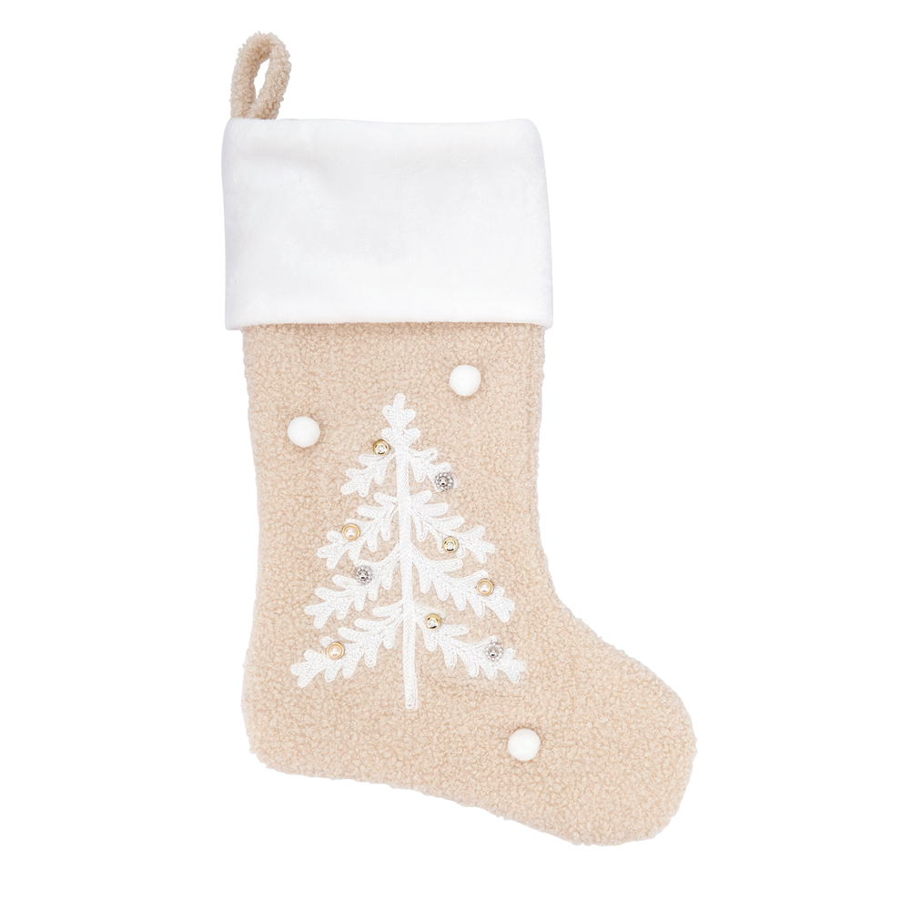 8170 - Natural Embellished Christmas Tree Stocking