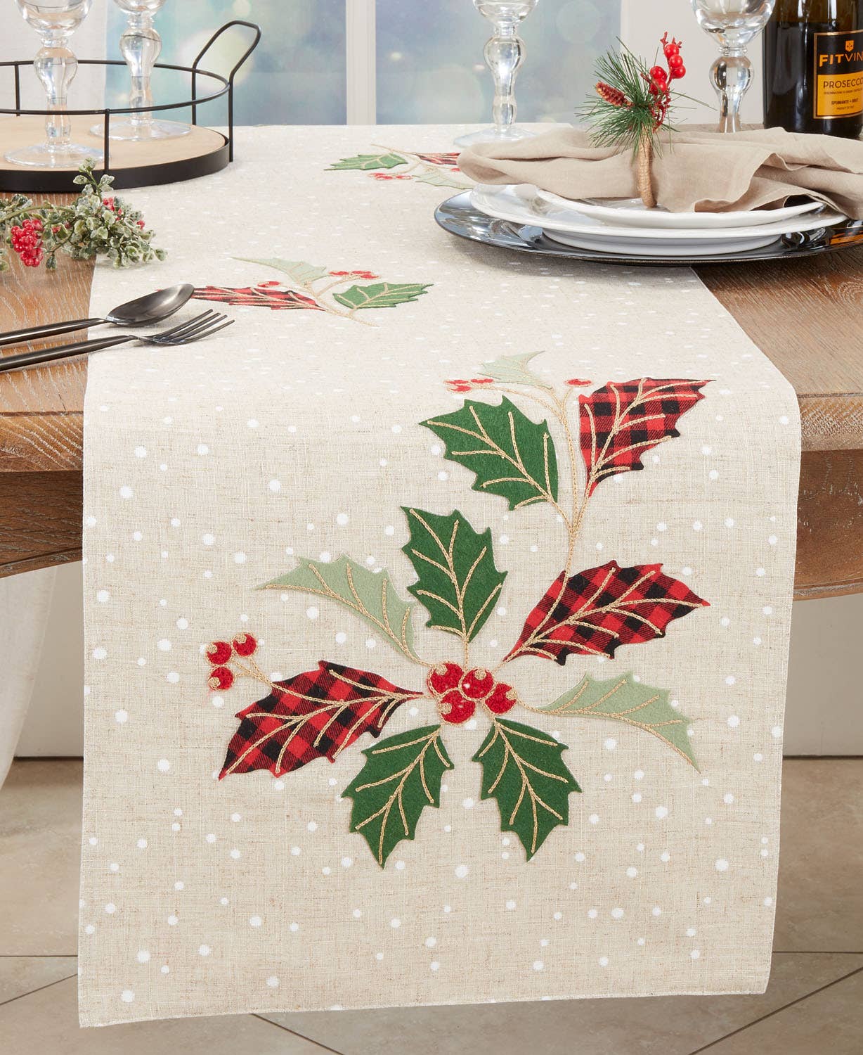 6610 - Buffalo Plaid Holly Leaves 16x70 Table Runner