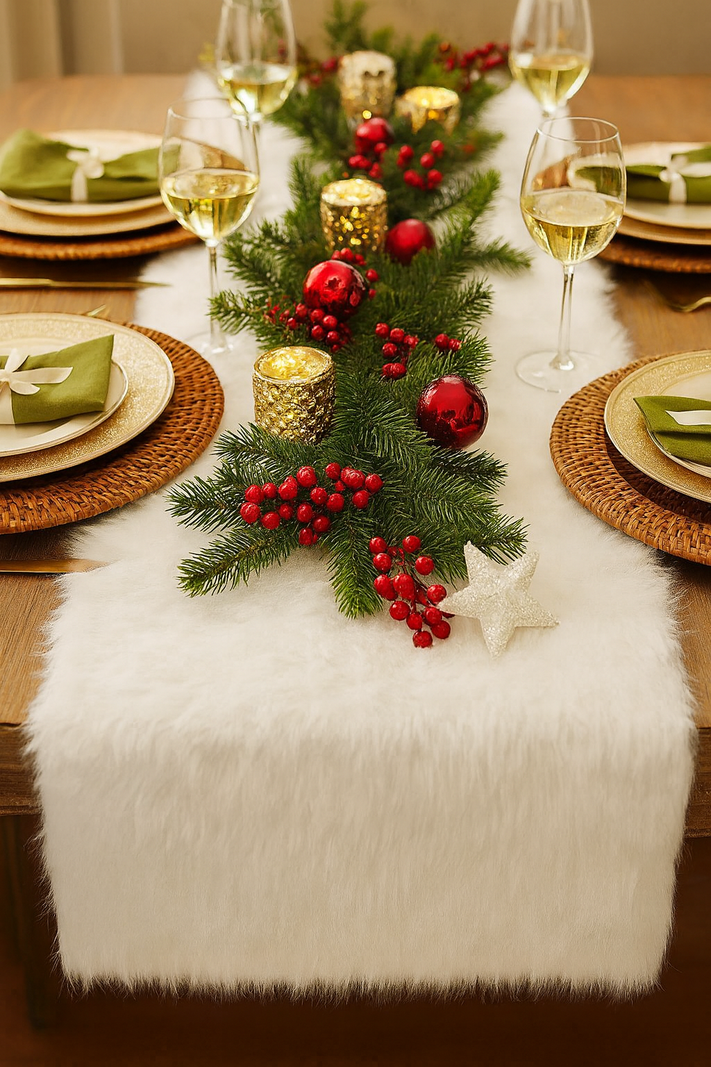 197 - White Elegant Faux Fur Table Runner