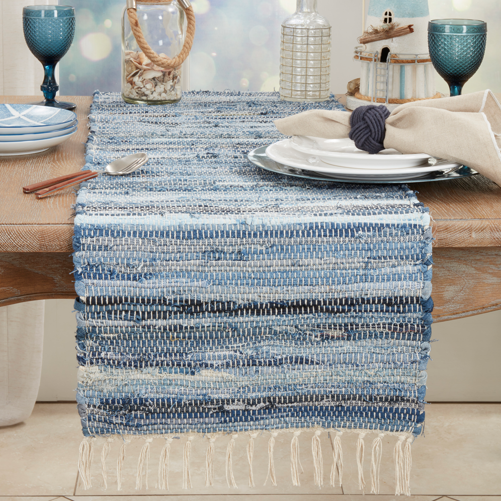 919 - Denim Chindi Woven Cotton Table Runner