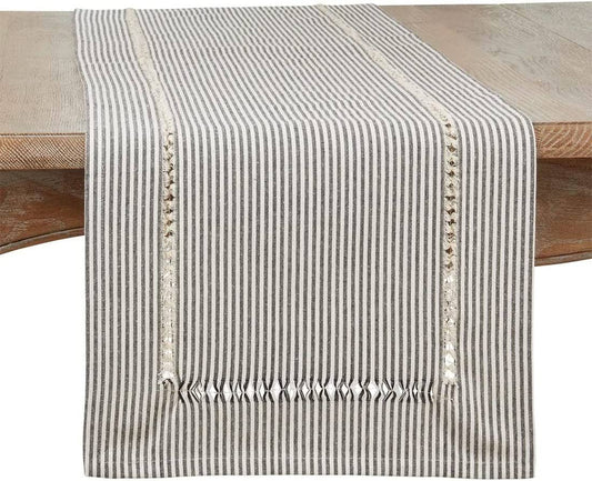 1563 - Black Stripe Hemstitch Cotton Table Runner