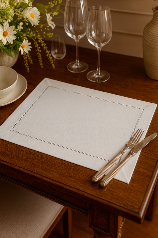 6300 - White Hemstitched Border Placemat - 14"x20"