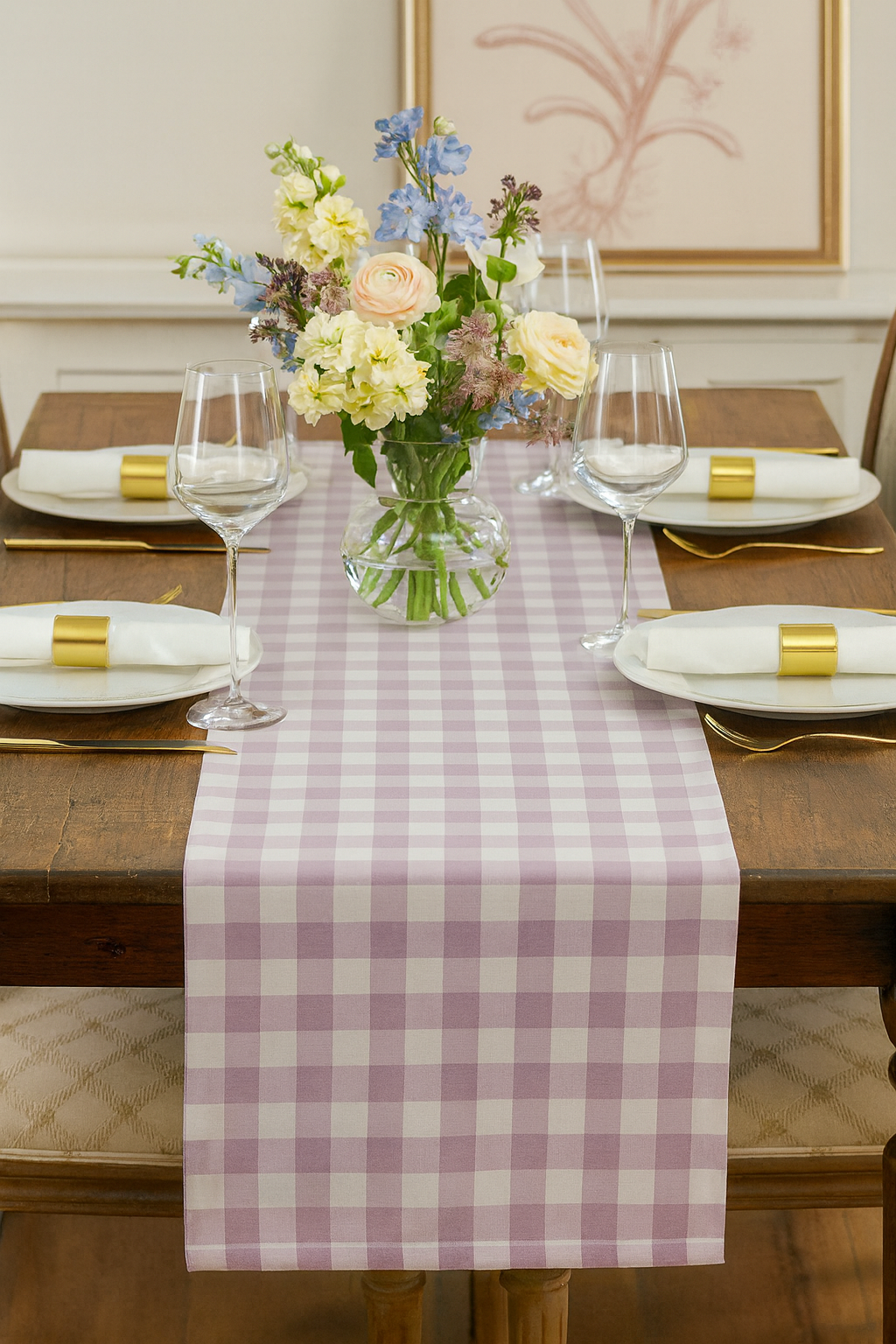 TBL0026 - Classic Gingham Pastel Purple & White Table Runner