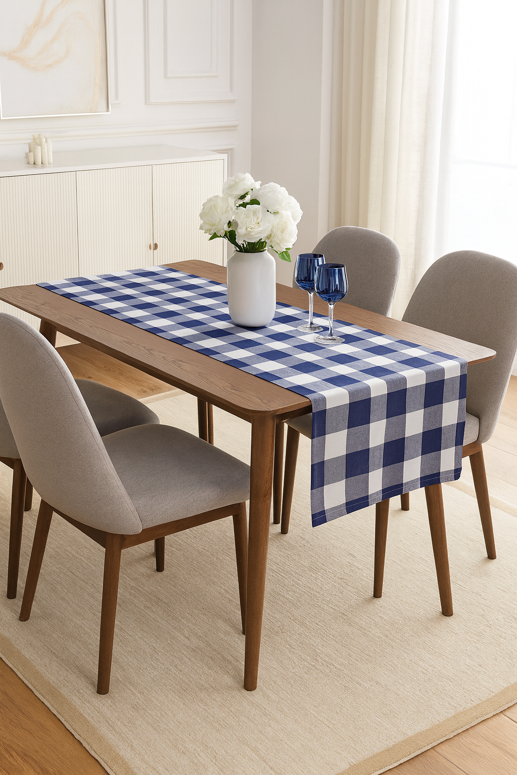 TBL0027 - Navy-White Buffalo Plaid Thin Soft Table Runner