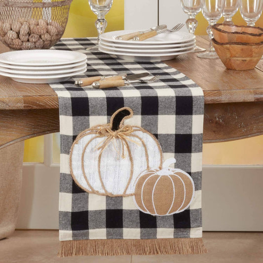4165 - Buffalo Plaid Harvest Pumpkin Fringed 14"x71" Table Runner