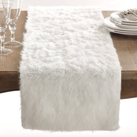 C197 - White Faux Fur Elegant Table Runner