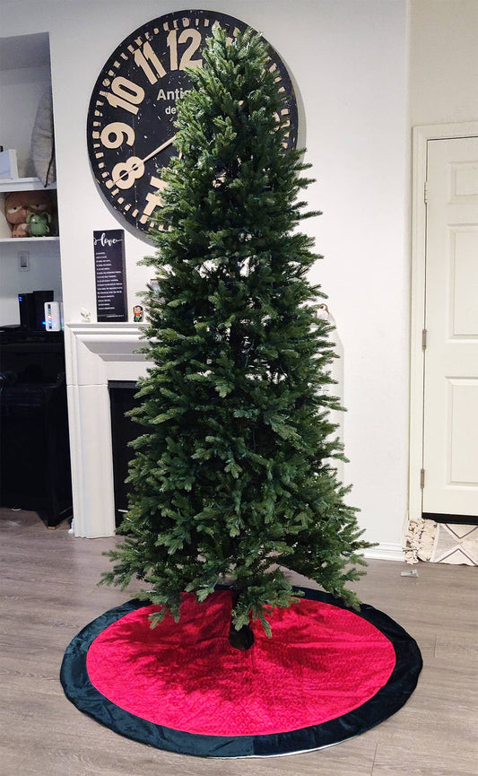 XS0014 - Red-Green Classic Velvet Allover Tree Pattern Tree Skirt