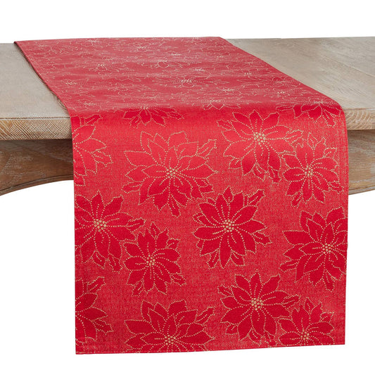 8857 - Red Gold Poinsettia Table Runner