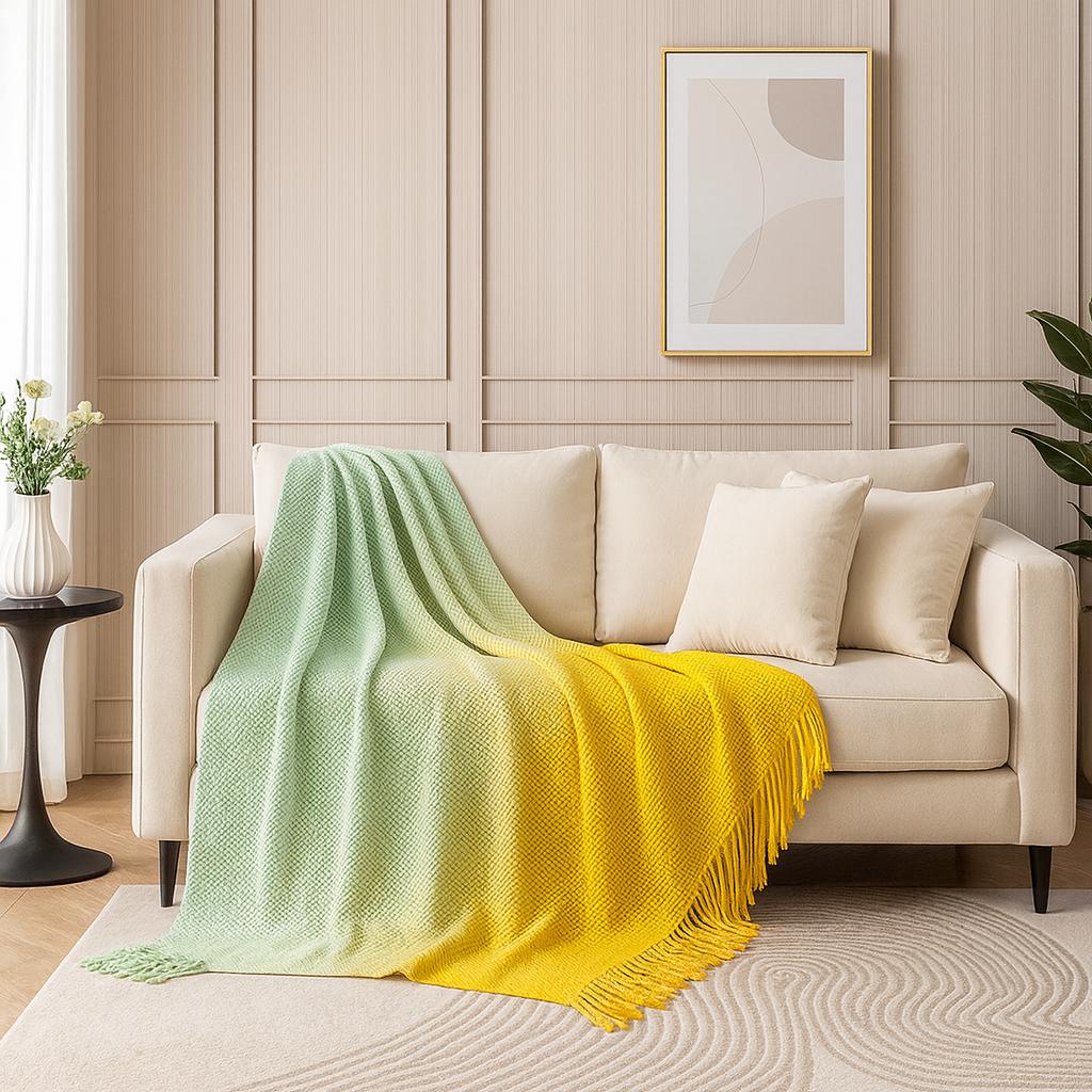 TH0043 - Yellow Ombre Gradient Textured Throw Blanket - 50"W x 60"L