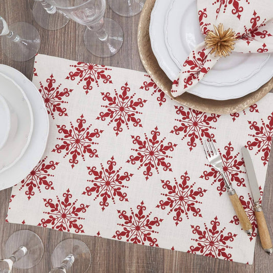 7553 - Red Snowflake Ivory 14"x20" Placemat