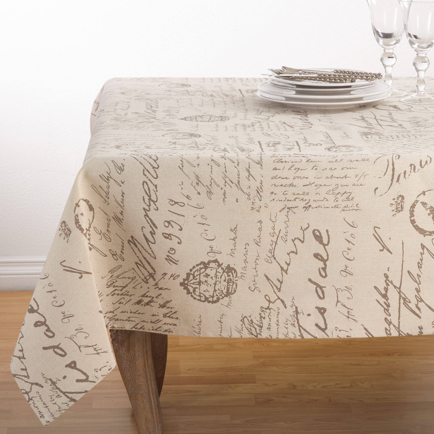 0044 - Script Print Natural 55x55 Square Tablecloth