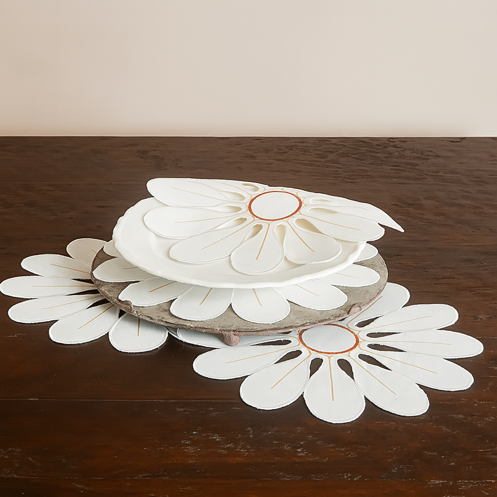 5723 - Ivory Flower 12" Round Doily