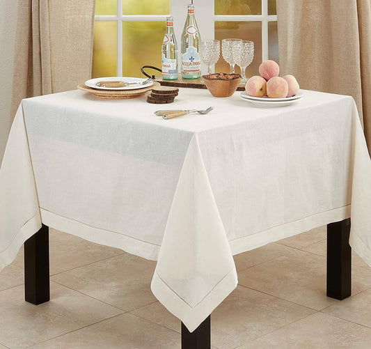 6100 - Hemstitched Linen-Cotton Ecru Tablecloth
