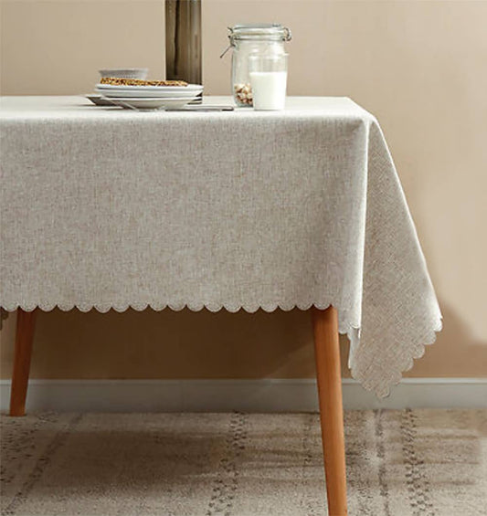 TBL0057 - Natural Scalloped Border Wrinkle-Free Tablecloth