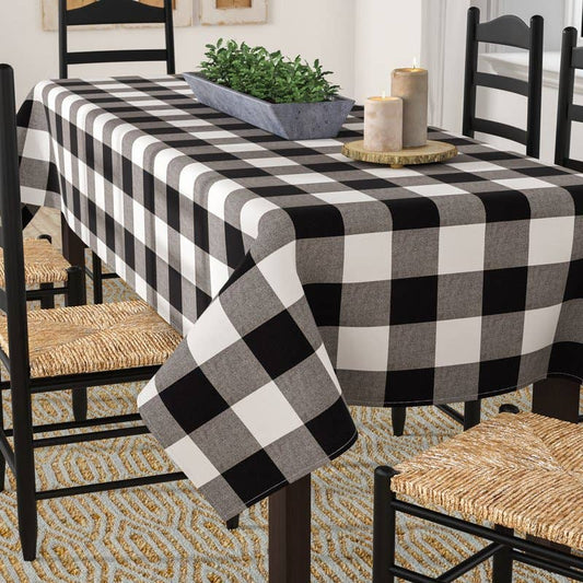 9025 - Buffalo Plaid Black-White 84" Square Cotton Tablecloth
