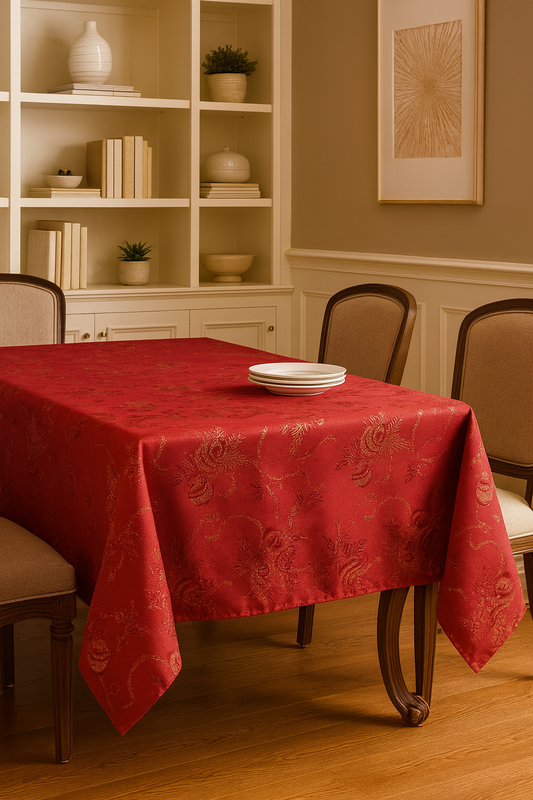 3075 - Burgundy Royal De Noel Jacquard Tablecloth