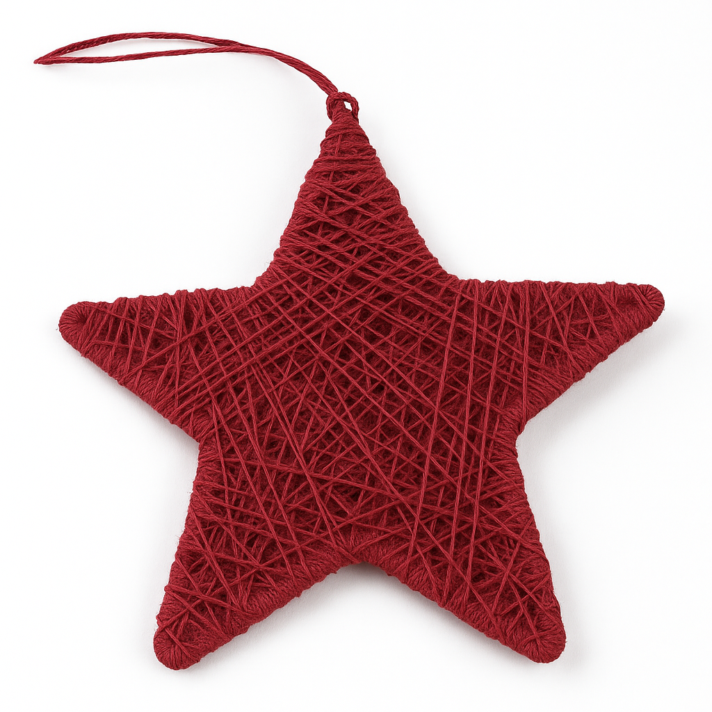 XD445 - Red Burlap Twine 6" Star Ornament