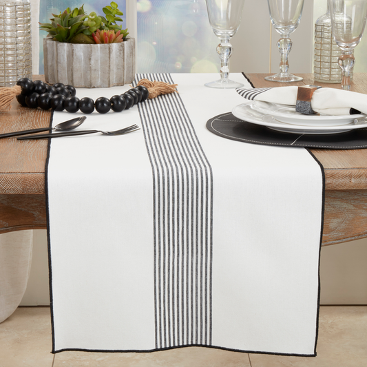 2079 - Black Stripe White Cotton 16"x72" Table Runner