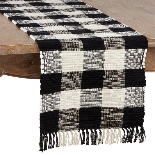 9027 - Black & White Buffalo Plaid Chindi Cotton 16x72 Table Runner