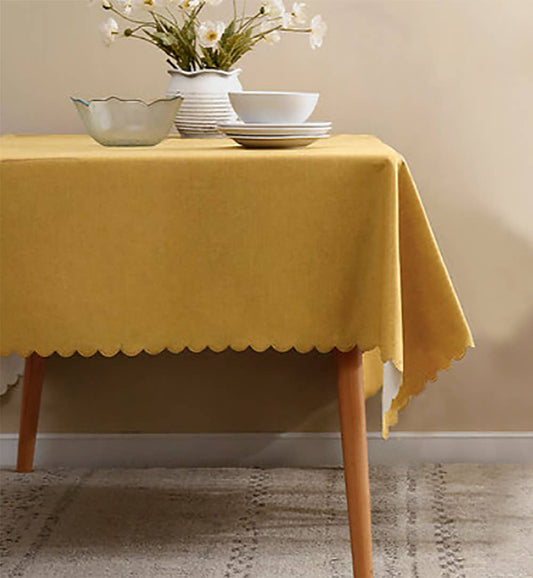 TBL0057 - Mustard Scalloped Border Wrinkle-Free Tablecloth