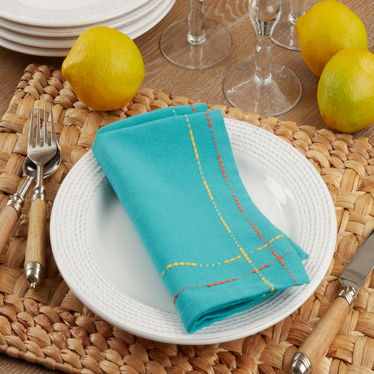 2625 - Turquoise Dobby Border Cotton 18" Cloth Napkin