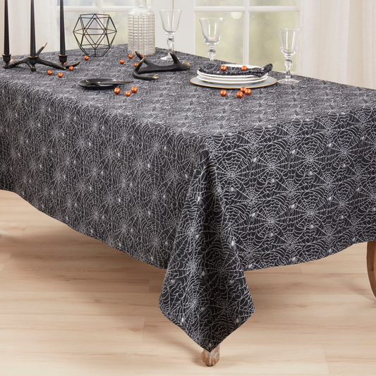 3943 - Black Recycled Jacquard Spooky Spider Web Tablecloth