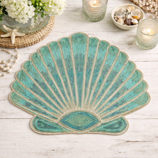 3320 - Coastal Sea Shell Beaded 15" Round Placemat