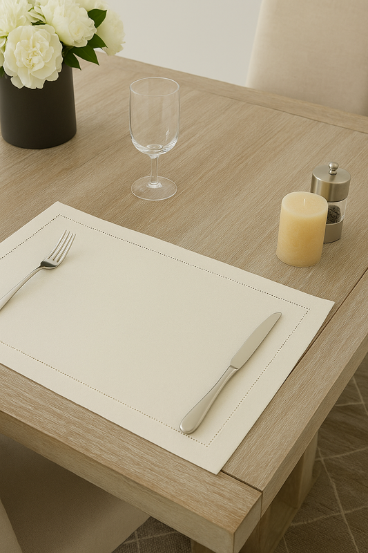 6100 - Classic Hemstitch Ecru Linen-Cotton Placemat – 14" x 20"