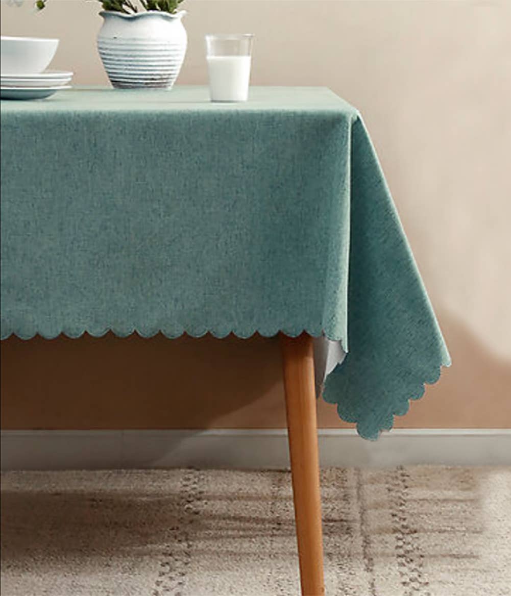TBL0057 - Sea Green Scalloped Border Wrinkle-Free Tablecloth