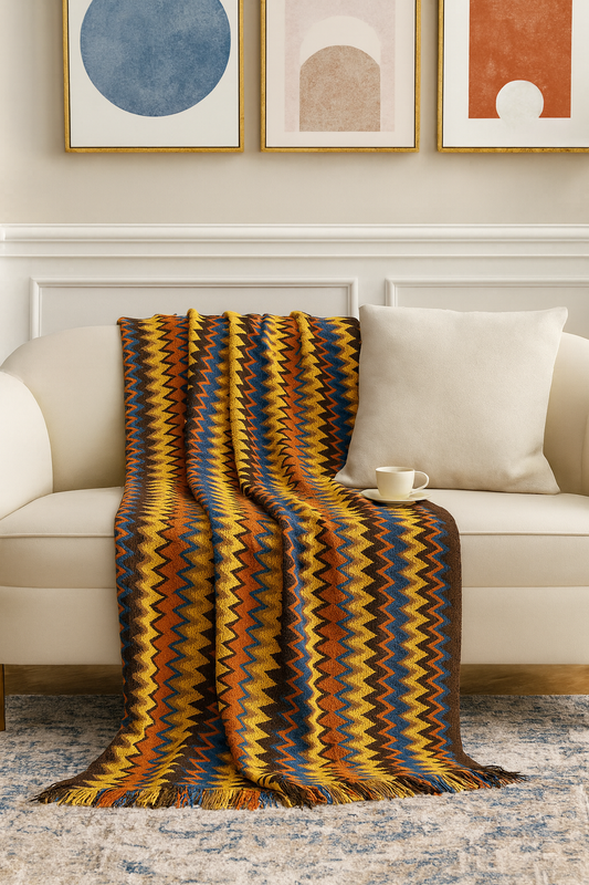 TH0022 - Yellow Zigzag Soft Boho Throw Blanket