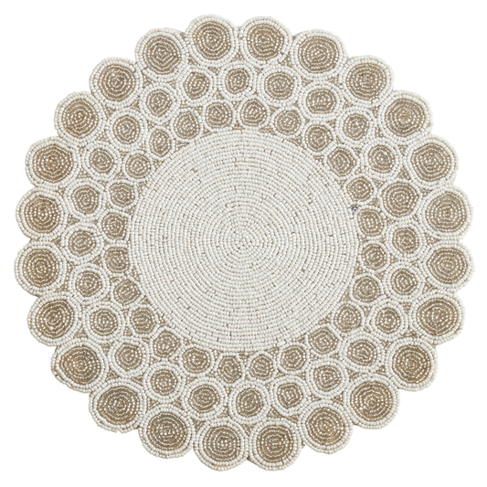 181 - White Beaded 14" Round Placemat