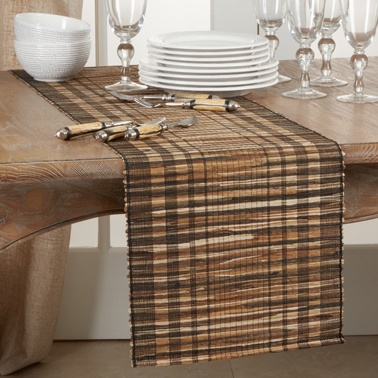 1702 - Brown Striped Water Hyacinth 14"x72" Table Runner