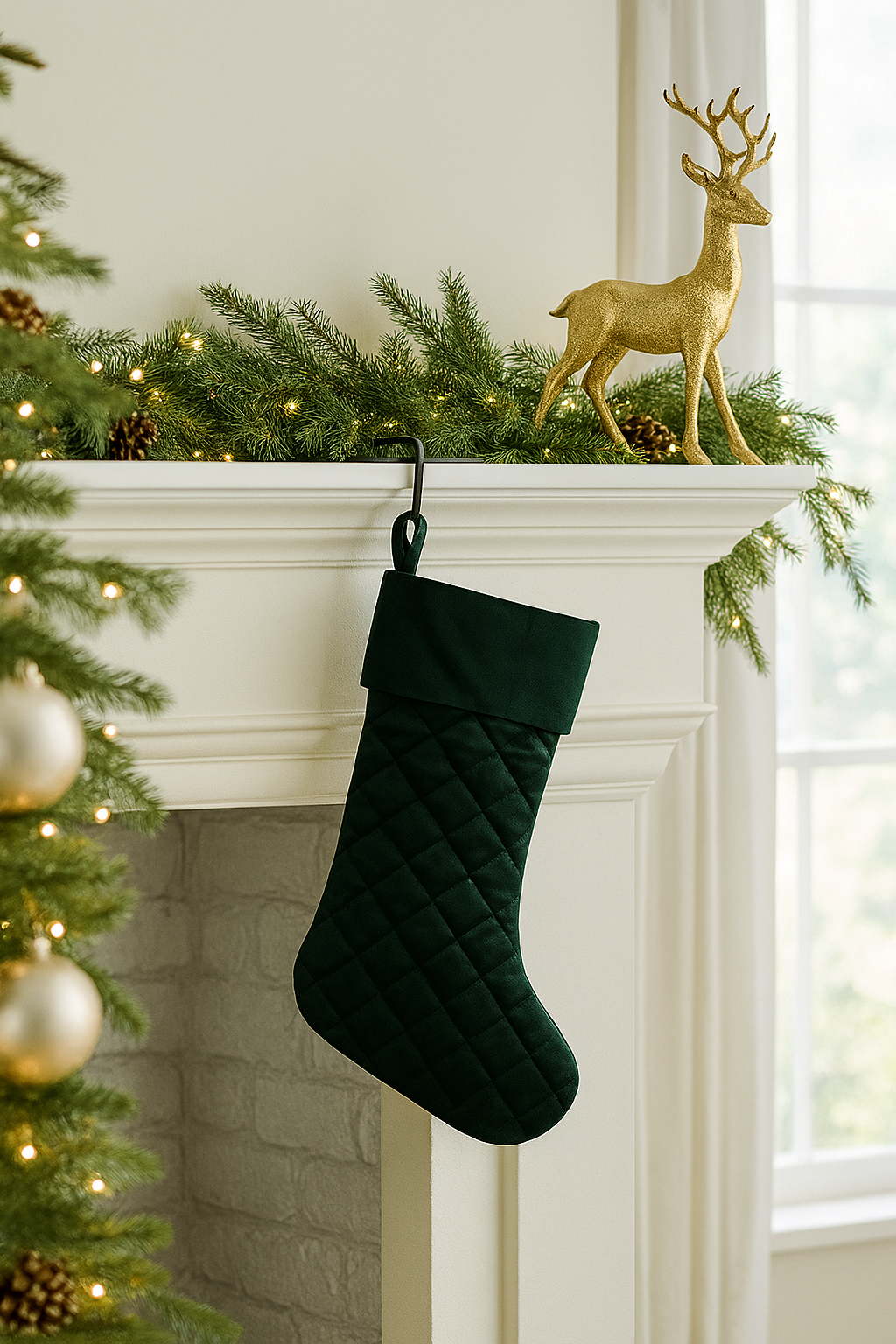 XS0013 - Green Classic Velvet Quilted Diamond Christmas Stocking