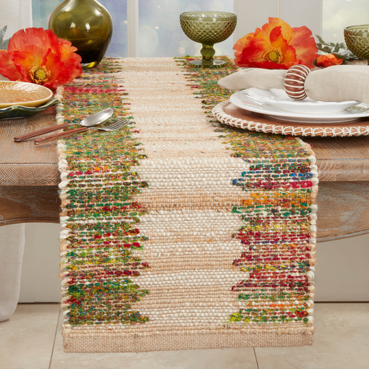 2524 - Rainbow Banded Jute Cotton 14"x72" Table Runner