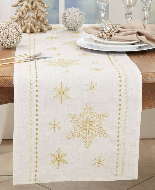 3138 - Natural Embroidered Snowflakes 16x72 Table Runner