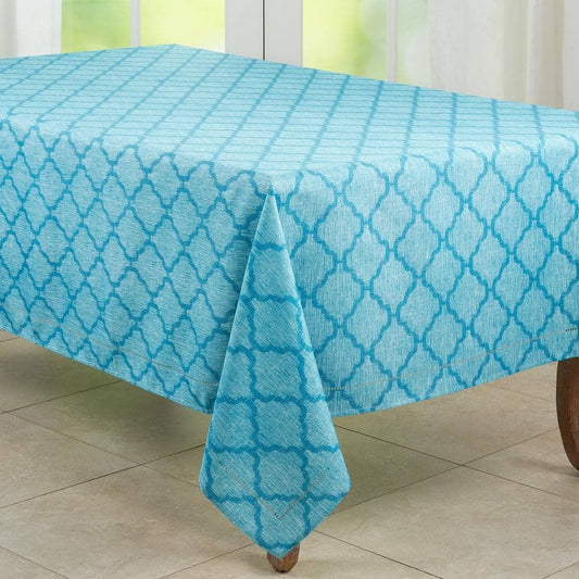 6718 - Turquoise Moroccan Laser-Cut Hemstitch Tablecloth