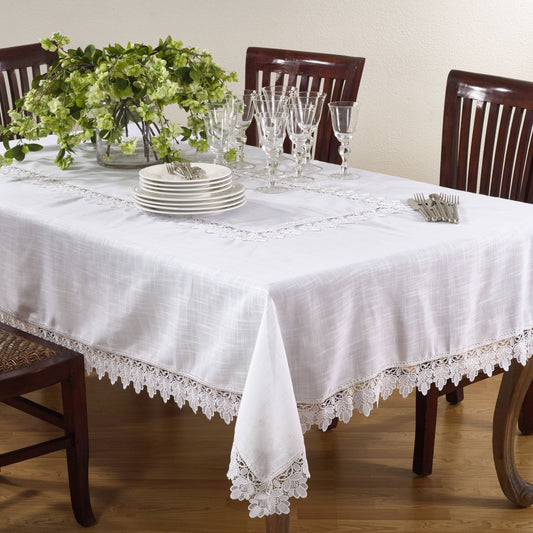 9212 - White Venetto Lace Trim Tablecloth