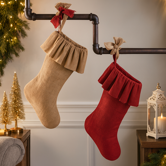 9613 - Ruffle Burlap Festive Christmas Stocking