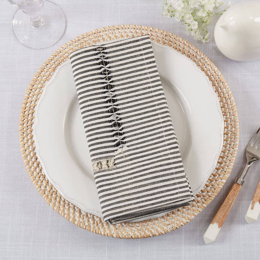 1563 - Black Stripe Hemstitch 20" Cotton Dinner Napkin