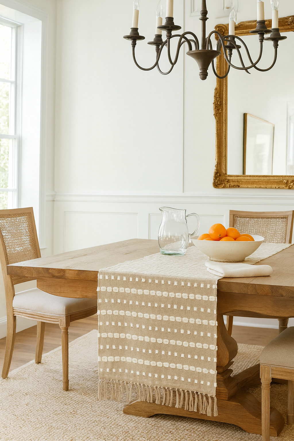 1048 - Stitched Stripe Cotton Natural 16"x72" Table Runner